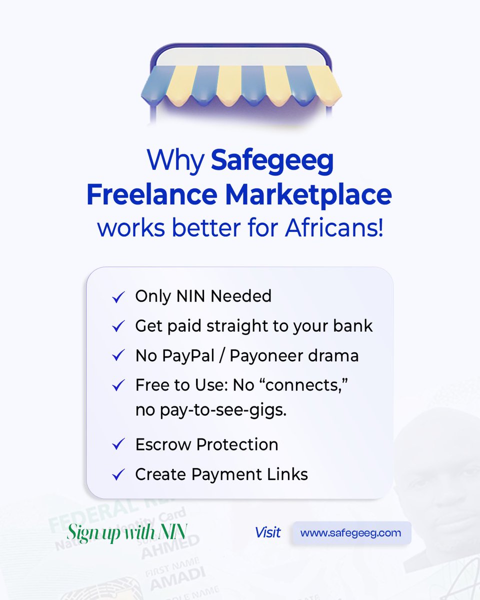 Freelancing shouldn’t be complicated especially for African Freelancers to access Global Jobs. 

Safegeeg keeps it fast, fair, and simple for both Clients and Freelancers. 

Click the link in our bio to sign up.