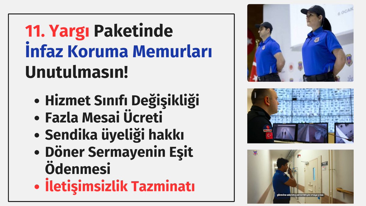 🛡️ Görev Tanımı: #Güvenlik ve Asayiş 
🕐 Mesai: 7/24 esası
🛃 Resmi ve Dini tatillerde görev
❌ Stesli ve #yoğun çalışma ortamı

#İnfazKorumaMemuru'ları bu zorlu çalışma şartlarının karşılığını özlük haklarında iyileştirme olarak görmek istiyor.

<a href="/yilmaztunc/">Yılmaz TUNÇ</a> <a href="/YavuzEnis/">Enis Yavuz Yıldırım</a> <a href="/fserkang/">Fatih Serkan GÜNAYDIN</a>