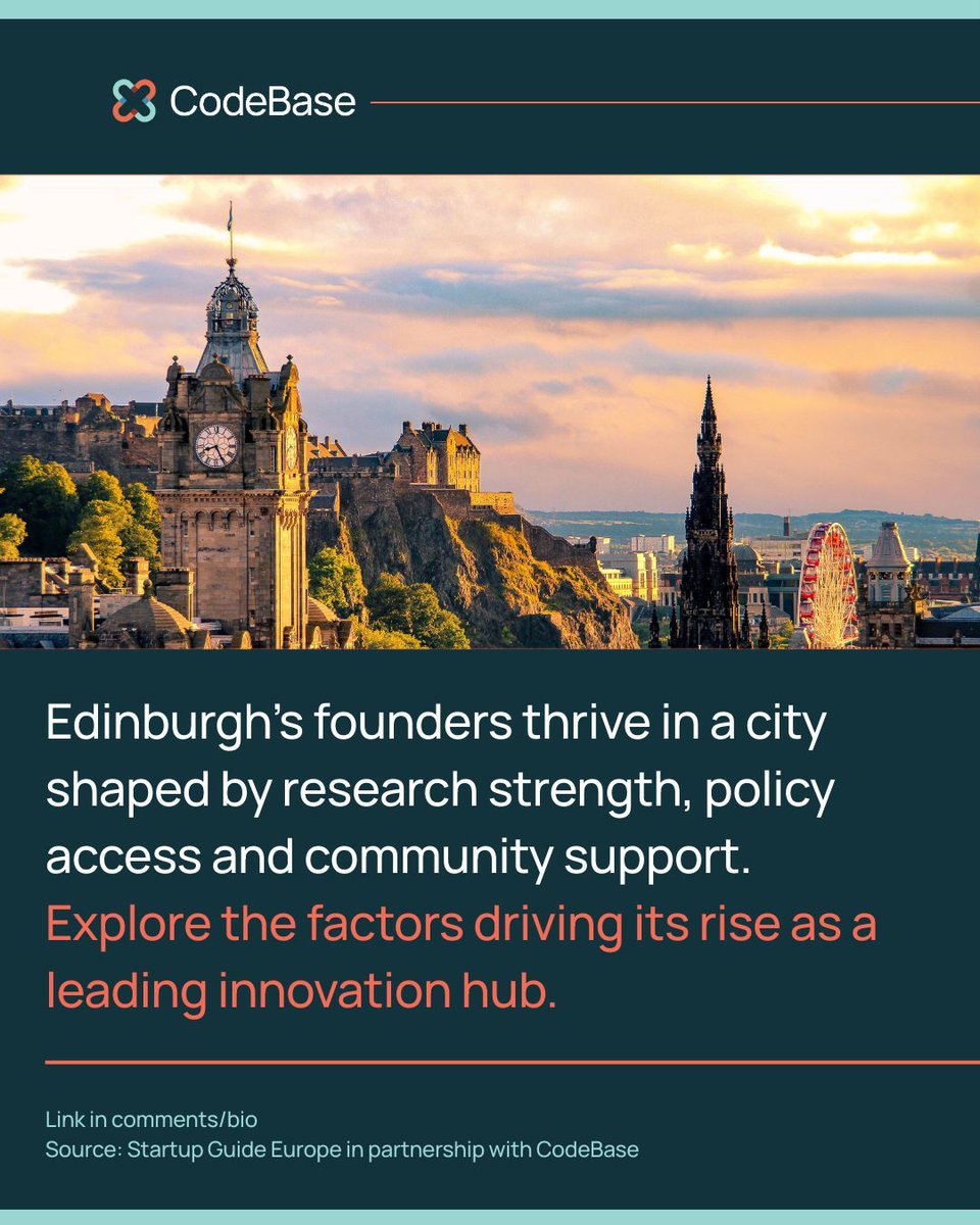 CodeBaseTech's tweet image. We partnered with Startup Guide to contribute to the Edinburgh chapter of the Startup Guide Europe. Read to explore key insights from the chapter, including the research, policy and community strengths that shape the city’s startup ecosystem: thisiscodebase.com/resources/edin…
