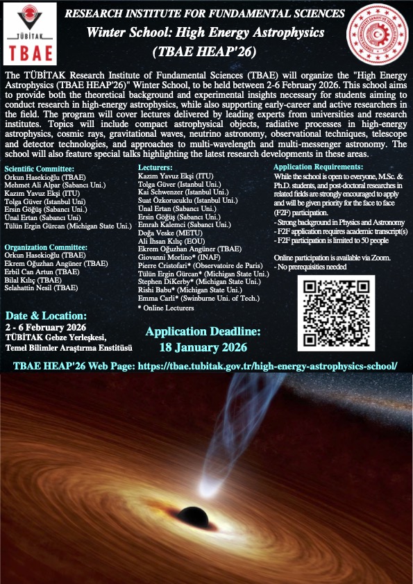 Tugbaastro's tweet photo. High Energy Astrophysics (HEAP’26)” Winter School
https://t.co/ixcTAKUUNv @tubitakuzay @TCSanayi #Astrophysics #Space #Astronomy https://t.co/Xy7OaCKMrJ