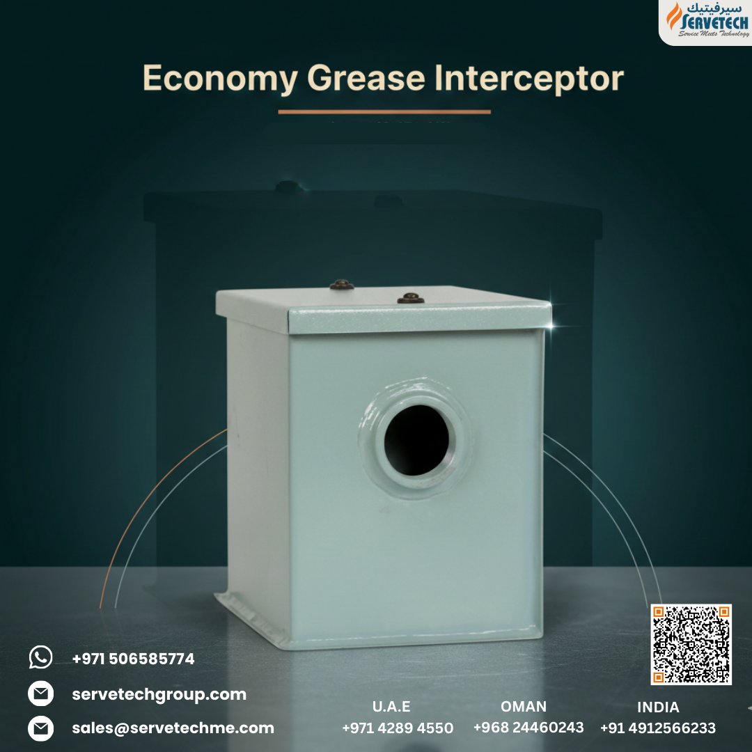 Servetech_'s tweet image. ♻️ MI-GO Economy Grease Interceptor 
Sanitary powder-epoxy coated 14-gauge fabricated steel interceptor with removable separator screen and secure gasketed lid — compact, service-friendly separation for kitchens and light-commercial drains. 🛠️
 #GreaseInterceptor