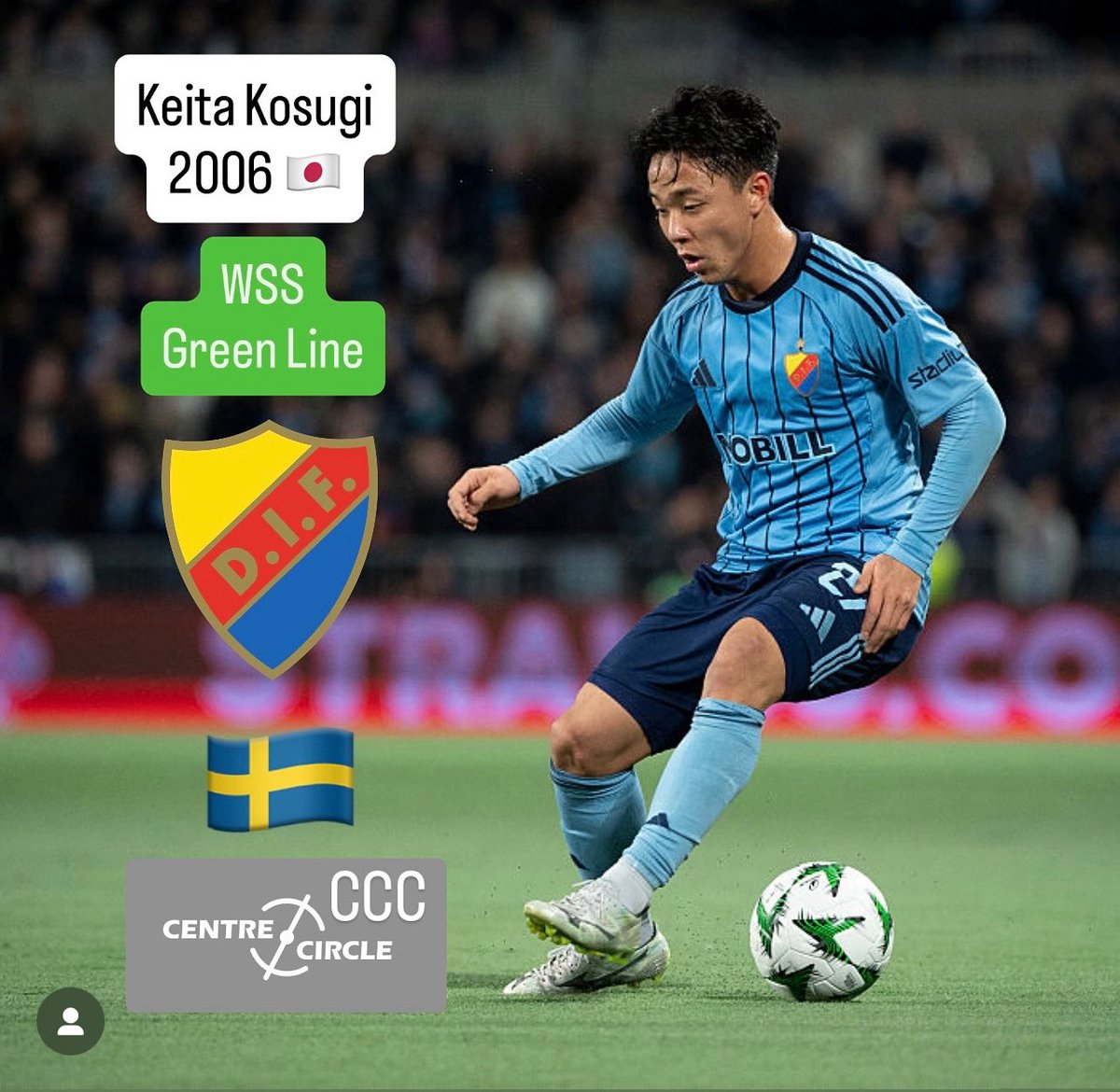 WSScouting's tweet image. WSS Gree Line 🟢
Keita Kosugi 2006 🇯🇵 - Djurgarden IF 🇸🇪 #keitakosugi #japan #djurgården #dif #allsvenskan #ccc #3arena @CentreCircIe