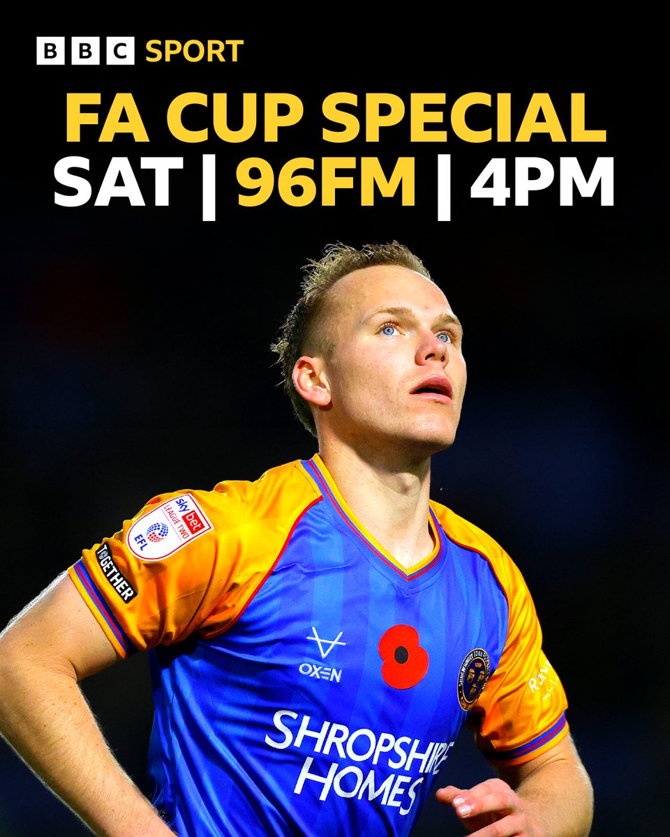 🏆 #FACup special on 📻 <a href="/BBCShropSport/">BBC Sport Shropshire</a> 96fm

⚽️ Sutton vs Shrewsbury

👥 Special guests...

⏰ Saturday - Extended build-up 4pm!

#BBCFootball | #Salop