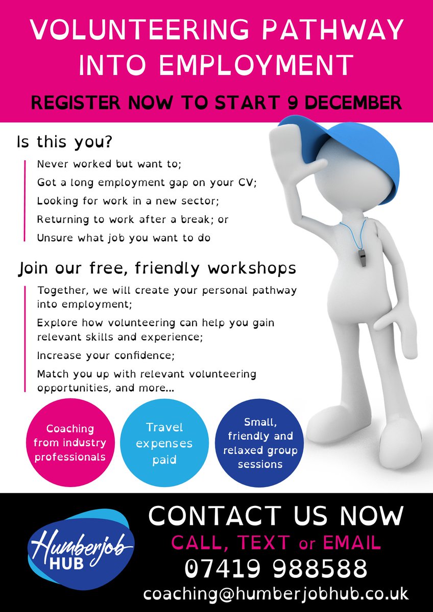 ***Four FREE workshops starting Tuesday 9th December at East Riding Leisure Haltemprice *** Small friendly, relaxed group.  Register now:  Email coaching@humberjobhub.co.uk or call/text 07419 988588