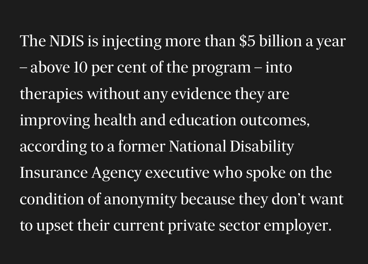 nick_coatsworth's tweet photo. John Kehoe writes incisively and passionately about the flaws in the NDIS. He argues it is having sizeable negative macroeconomic effects on Australia, including a strong association with reduced productivity.

Is the NDIS in its current form is effective or sustainable?  Kehoe advances reform based on evidence and outcomes not outputs. 

An effective care economy is a productive investment when it frees up carers to participate in the workforce. 

None of need be read as callous or ignorant the needs of families on the NDIS. 

On the contrary, all Australian families are best served by an NDIS that is successful, evidence based and supported by the taxpayers that fund it.