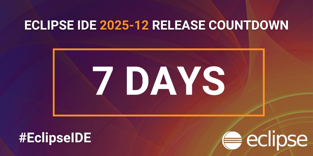 EclipseJavaIDE's tweet image. 📢 Save the date! Just 7 days until the #EclipseIDE 2025-12 release on 10 December. The countdown starts now!

#opensource #developertools