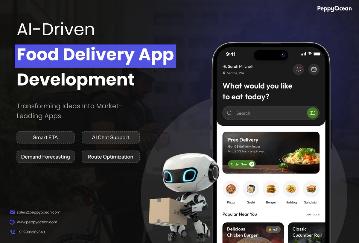 PeppyOcean's tweet image. At PeppyOcean, we help #businesses leverage AI to build smarter &amp;amp; faster #FoodDeliveryApps. From Smart ETA &amp;amp; AI chat to demand forecasting &amp;amp; route optimization — turn your idea into a market-winning #app.

Get started➡️bit.ly/3WVvGcQ
.
.
#AI #AppDevelopment #FoodTech