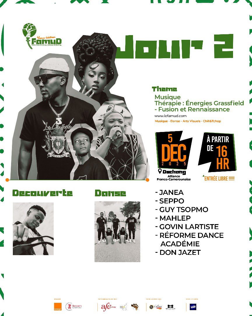 JaneaOfficiel's tweet photo. Dschang, on arrive.
La Brise du Wouri souffle chez vous ce 5 pour le festival des arts et des musiques de Dschang.
Falaise, forêt, montagnes — unissons les racines avec les enfants Sawa.
La culture vit quand le peuple se lève.
⚔️🤴🏿🧜🏿
#BriseDuWouri #Dschang #Sawa #Famud https://t.co/2CRQDzB1fo