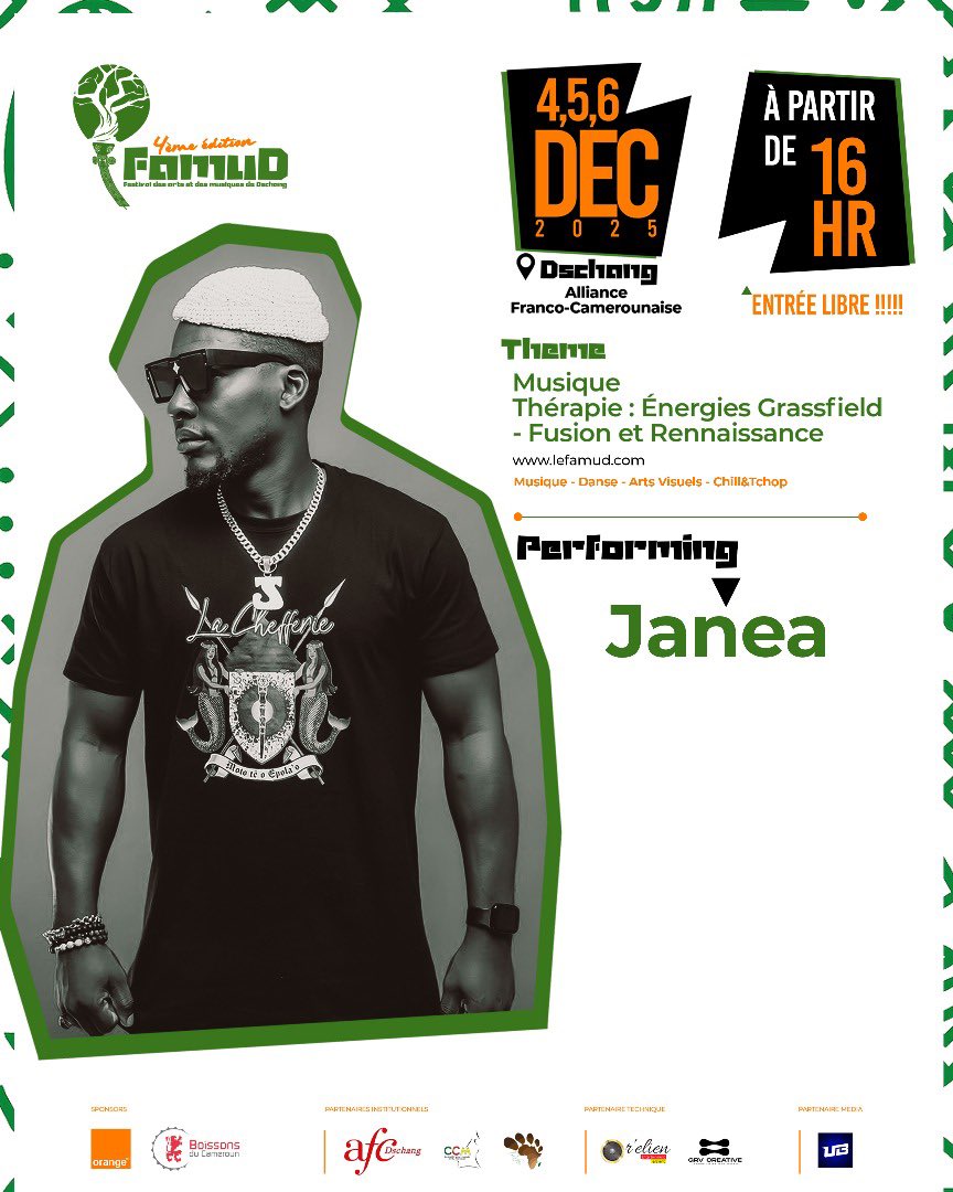 JaneaOfficiel's tweet photo. Dschang, on arrive.
La Brise du Wouri souffle chez vous ce 5 pour le festival des arts et des musiques de Dschang.
Falaise, forêt, montagnes — unissons les racines avec les enfants Sawa.
La culture vit quand le peuple se lève.
⚔️🤴🏿🧜🏿
#BriseDuWouri #Dschang #Sawa #Famud https://t.co/2CRQDzB1fo