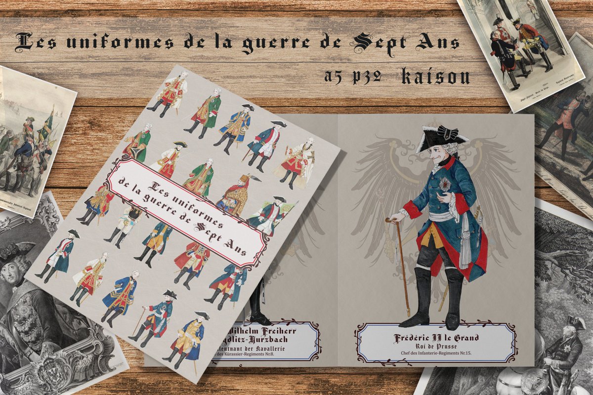 入稿終りましたので宣伝させてください！

冬コミ新刊 【Les uniformes de la guerre de Sept Ans】 7年戦争の各国閣下方の軍服イラスト本。 オールカラーA5・32ページ 
 日本語は奥付けの製本会社社名以外一切なし。 今まで描いたのをまとめただけのご本、絵師でもないのに作ってしまったので少部数。