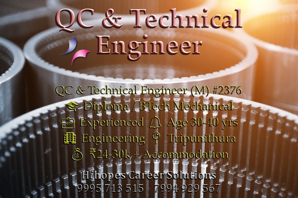 Hihopesin's tweet photo. 🟢 QC / Technical Engineer (M) #2376
🎓 #Diploma #BTech #Mechanical Engineering
💼 Experienced
🔔 Age 30-40 yrs
🏢 #Engineering
📍 Tripunithura
💰 ₹24-30k + Accommodation

Apply 👉 https://t.co/bt5AfwV7X1

9995713515 7994929567

𝐇𝒊𝐡𝐨𝐩𝐞𝐬
#hihopes  #QC #technicalengineer https://t.co/PoXSFrvqLh