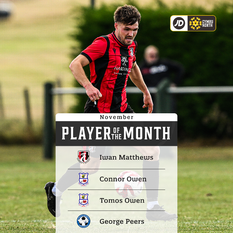 CymruLeagues's tweet photo. 🥁 Presenting the shortlist for November's Player and Manager of the Month awards across the #JDCymruLeagues.  

🗳️ Click below to find out how to vote, with the fan poll being combined with an independent voting panel to determine the winners 👇