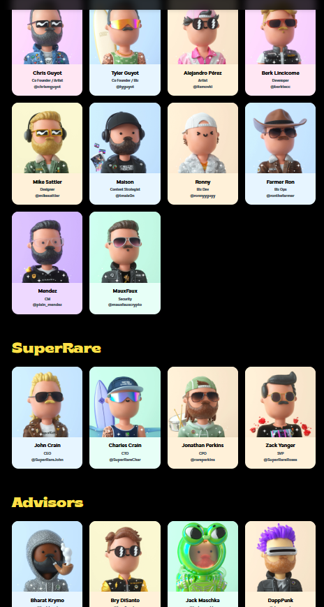 Yo look at this lineup   <a href="/goodvibesclub/">Good Vibes Club 🤙</a>  team is straight heat  from:

The actual animators who made those viral Google and Reddit cartoons (Toast studio) 

 SuperRare OGs who basically invented the high end NFT game  

Plus legends like Gremplin, Punk6529, and the guys who built