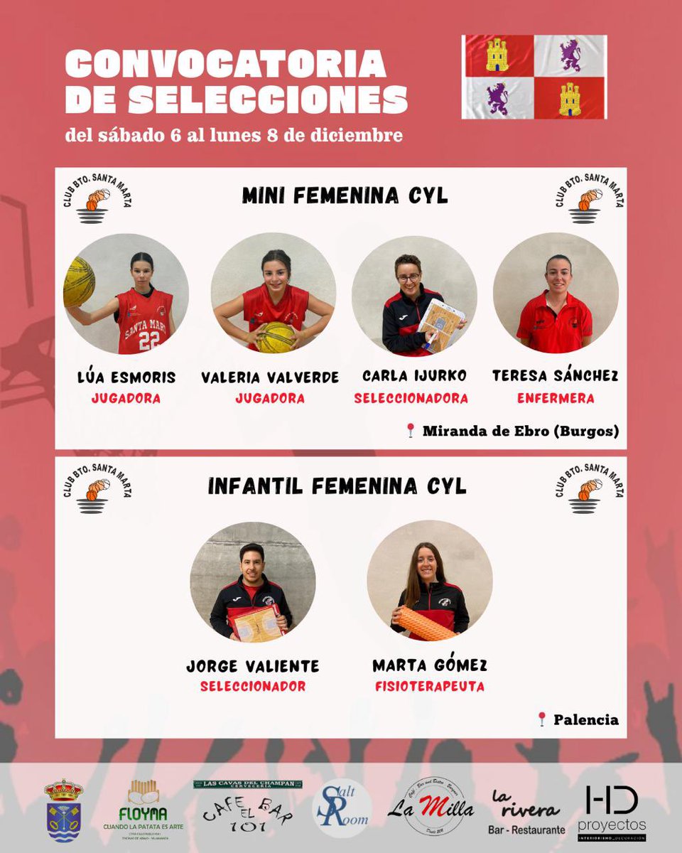 cbsantamarta's tweet image. C̲O̲N̲C̲E̲N̲T̲R̲A̲C̲I̲Ó̲N̲ ̲S̲E̲L̲E̲C̲C̲I̲O̲N̲E̲S̲ ̲F̲B̲C̲Y̲L̲

⛹🏻‍♀️Gran representación rojinegra en las selecciones @fbcyl este puente de la Constitución, para seguir preparándose de cara al próximo CESA

❤️Lúa, Valeria, Carla y Teresa acuden a Miranda de Ebro con la mini femenina