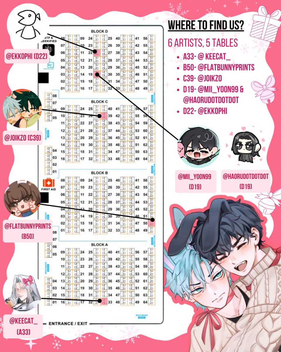 🎄🐰We will be having a Ivantill X’mas Bunny Stamp Rally at Doumini 2025

🌟Limited prize bundle stock available per day! 

Participating Artists:
<a href="/keecat_/">keecat</a> (A33)
<a href="/flatbunnyprints/">Flat Bunny 🐰 Yaoi Expo Y14</a> (B50)
<a href="/joikzo/">jo(y) • Doumini C39</a> (C39)
<a href="/miiyoon99/">Mii_yoon99 (Commission OPEN)</a> &amp; <a href="/sjhbigpp/">kdj cookies 🦙🐣🏋️🦭</a> (D19) 
<a href="/ekkophi/">Echo 🐟.˚𖦹</a> (D22)

#ALNST #ivantill #에이스테