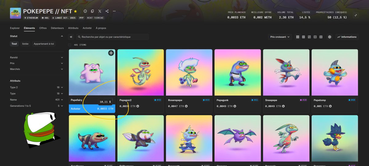 Pepefairy is sitting at 10 dollars on @Opensea! Who’s gonna snag this Gen-1 #POKEPEPE?
Happy Wednesday, everyone! 🐸🤩

👉opensea.io/fr/item/ethere…