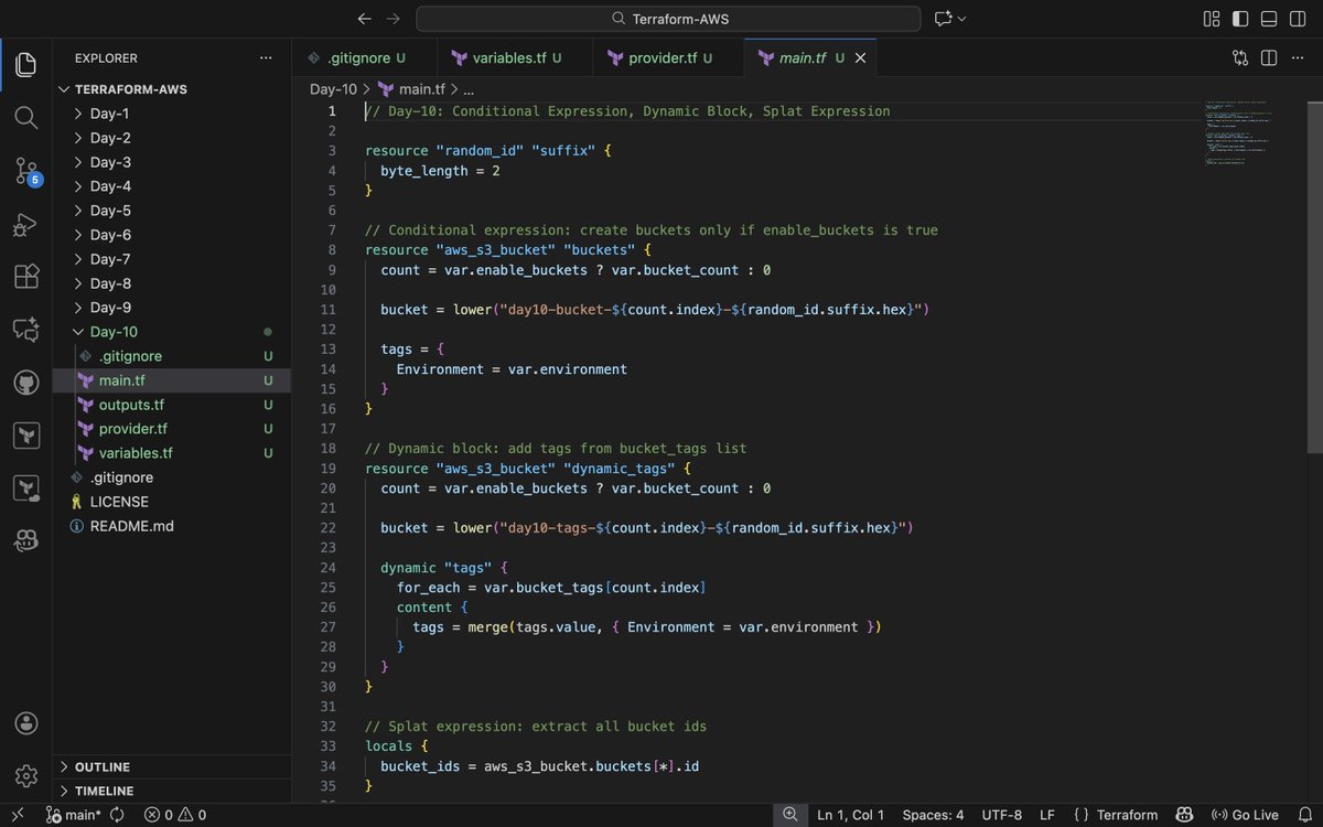 KhanTanseer2's tweet image. Day 10/30 of #30daysofawsterraform by @techie_piyush &amp;amp; @thecloudopscomm 

Covered conditional expressions, dynamic blocks and splat expressions with simple examples and diagrams.

Blog : terraform-and-aws.hashnode.dev/understanding-…

YouTube : youtu.be/R4ShnFDJwI8?si…

#LearnInPublic