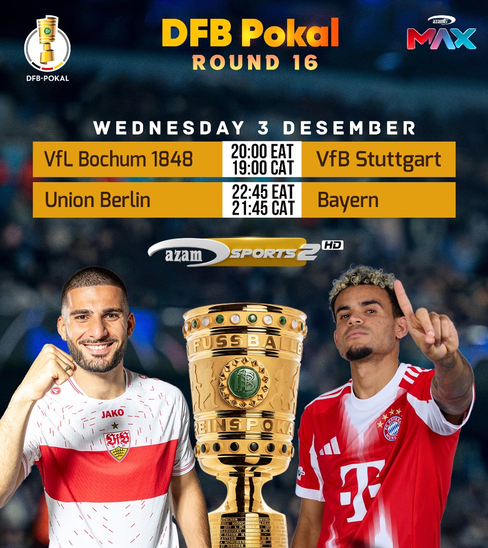 azamtvzw's tweet photo. Midweek Action in DFB Pokal Tonight Live on #AzamTV 🇿🇼
#DFBPokal🏆 #LuizDiaz #AzamMax 🤳 💻 https://t.co/aXwoyH7wKR