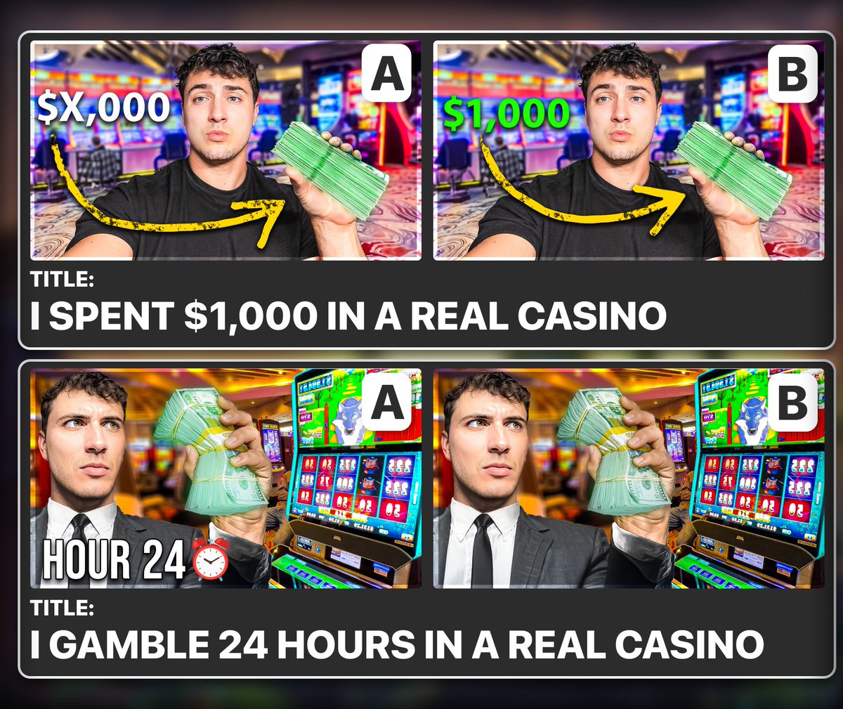 geoutzul's tweet photo. A/B TEST ON THESE 2 THUMBNAILS > WHAT DO U THINK? π€
-------------------------------------------------
#thumbnails #youtubedesigner #designer #graphicdesigner #graphic #gambling #casino #youtube https://t.co/wlvbqzRc8G