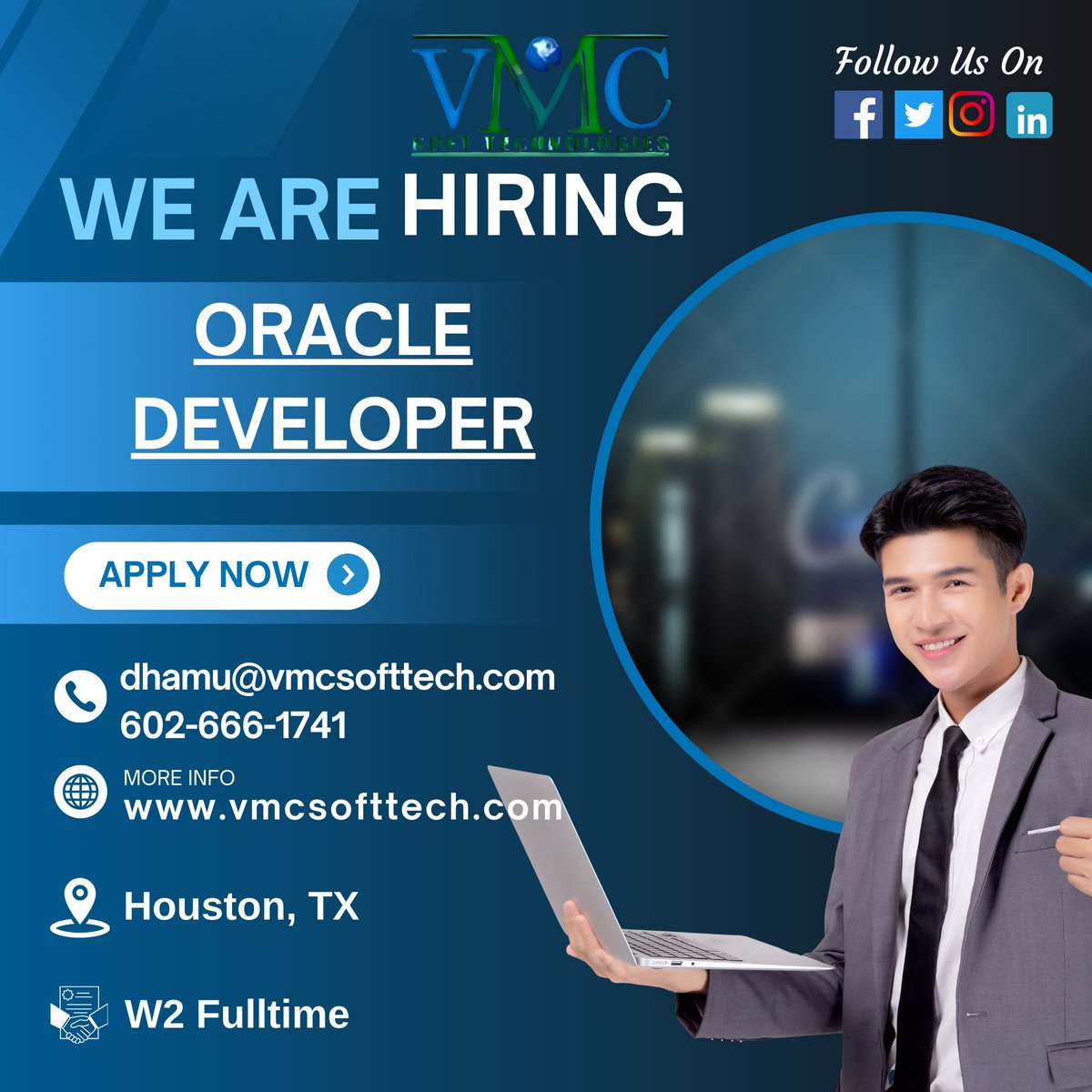 SofttechVm77312's tweet image. VMC Soft Technologies looking for a Oracle Developer in Houston, TX
Job Title: Oracle Developer
Locations: Houston, TX
Contract: W2 Full-Time

For more details: dhamu@vmcsofttech.com/602-666-1741
Apply Now: vmcsofttech.com/careers/

#OracleDeveloper #SQL #DatabaseManagement