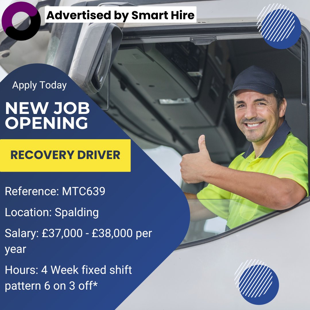 Smart_Hire_'s tweet image. 🚘Recovery Driver wanted in #Spalding🚗

Interested? Use the link below to apply today:    atscloud.co.uk/thesmartlist/J…

#hiringnow #jobseekers #jobopening #recruiting #careers #applynow #jobs #jobsearch #recovery #drivers #Automotive
