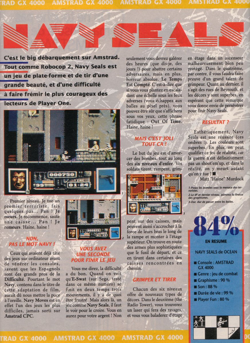 AllmightoFranky's tweet image. On passe à du test pour #Pang et #NavySeals sur la #GX4000,la console de chez #Amstrad,la pub pour la console et le TOP 10 des jeux du mag!! 4/5