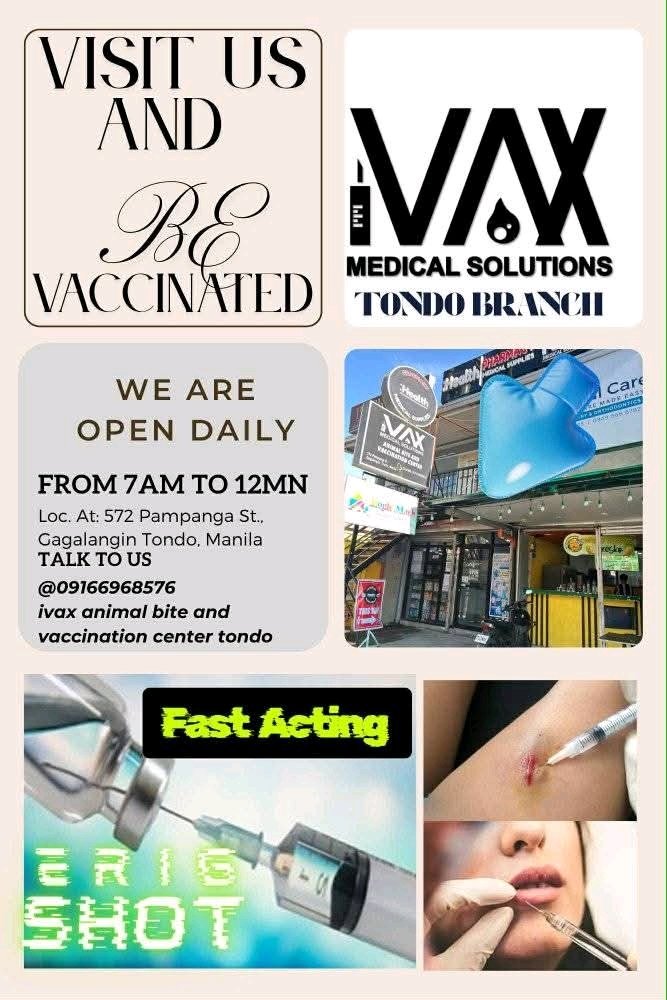 IVAX_Tondo's tweet photo. Ensure your safety by having your vaccinations

Protect yourself and your loved ones. Get vaccinated TODAY.

The Leading Vaccination Center in the Philippines. IVAX Medical Solutions | Animal Bite and Vaccination Center.

LOCATED AT: 📍572 Pampanga St. Gagalangin Tondo manila https://t.co/5XVj5W4PD6