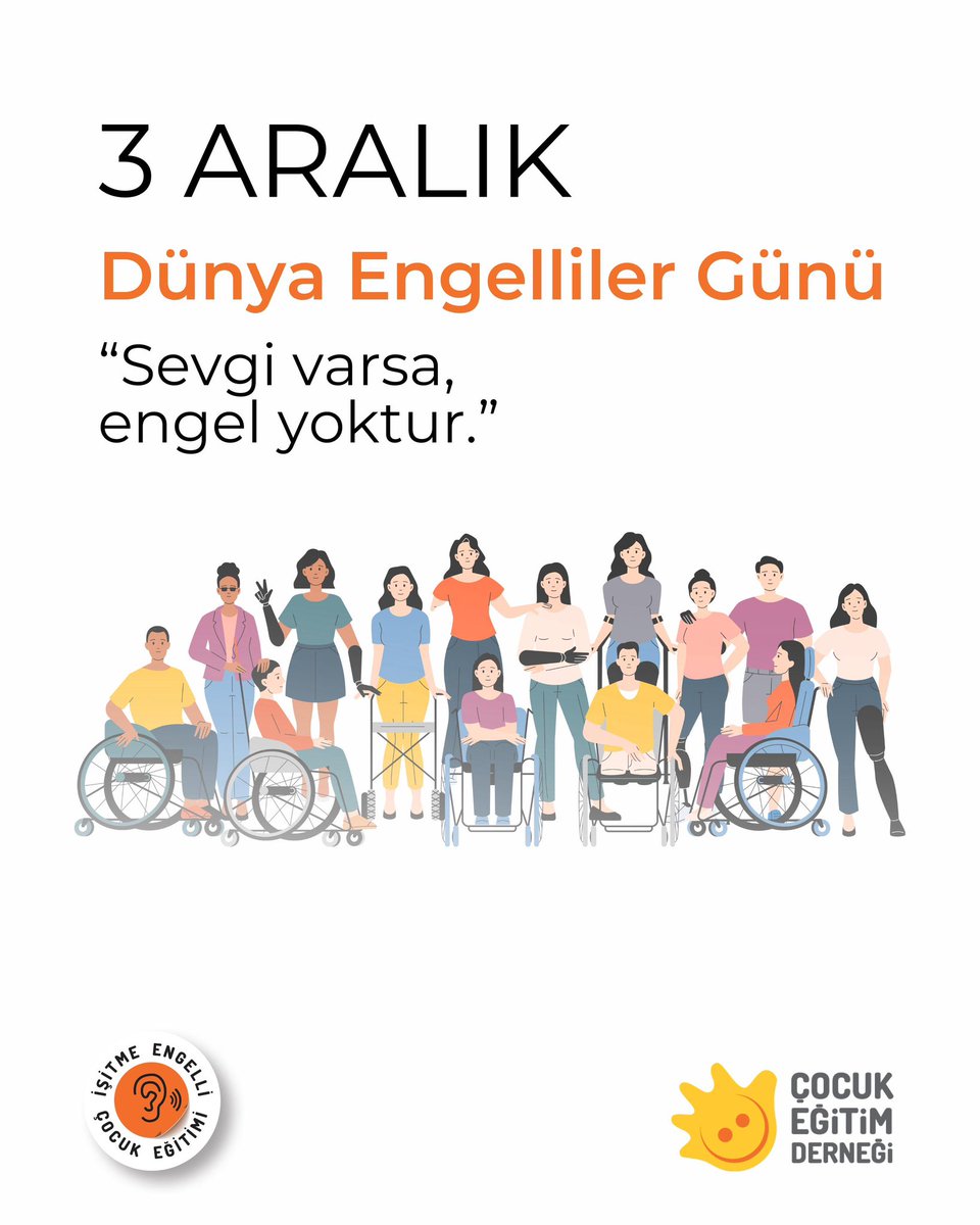 3 Aralık Dünya Engelliler Günü
Her çocuk sevgiyle, anlayışla ve eşit fırsatlarla büyümeyi hak eder.
Çünkü sevgi varsa engel yoktur.
Bugün, engelleri birlikte kaldırmak için anlamlı bir gün.

#ÇED #DünyaEngellilerGünü #3Aralık #SevgiVarsaEngelYoktur #EngelsizBirDünya #Kapsayıcılık