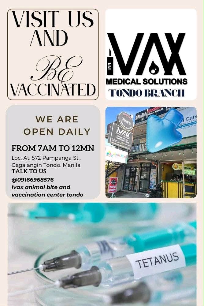 IVAX_Tondo's tweet photo. Ensure your safety by having your vaccinations

Protect yourself and your loved ones. Get vaccinated TODAY.

The Leading Vaccination Center in the Philippines. IVAX Medical Solutions | Animal Bite and Vaccination Center.

LOCATED AT: 📍572 Pampanga St. Gagalangin Tondo manila https://t.co/9sCDlOvf0D