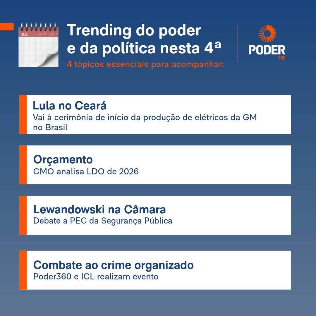 Poder360's tweet image. 🗓️ Agenda do dia | Tópicos essenciais sobre o poder e a política desta 4ª feira

📲 Acompanhe esses e outros temas relevantes no jornal digital Poder360: poder360.com.br