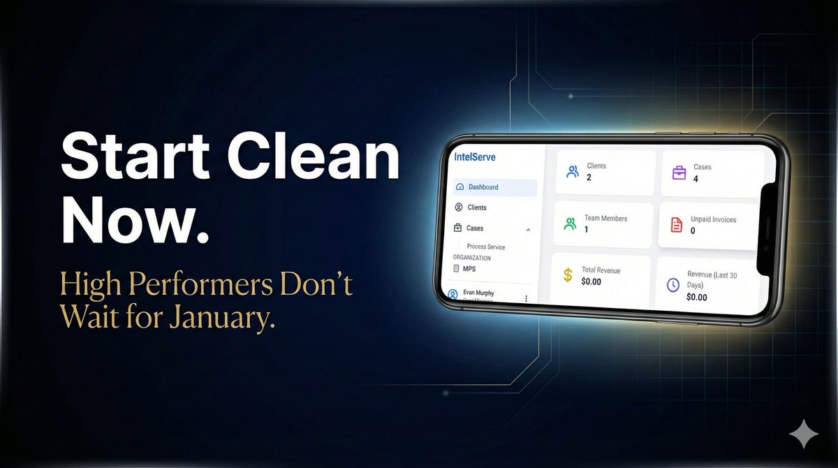 MidlandsPI's tweet image. Most people wait until January to fix broken workflows.
High performers fix them in December.

Start clean now → Hit January running.
👉 intelserve.io

#ProcessServer #PILife #ServeSmarter #LegalTech