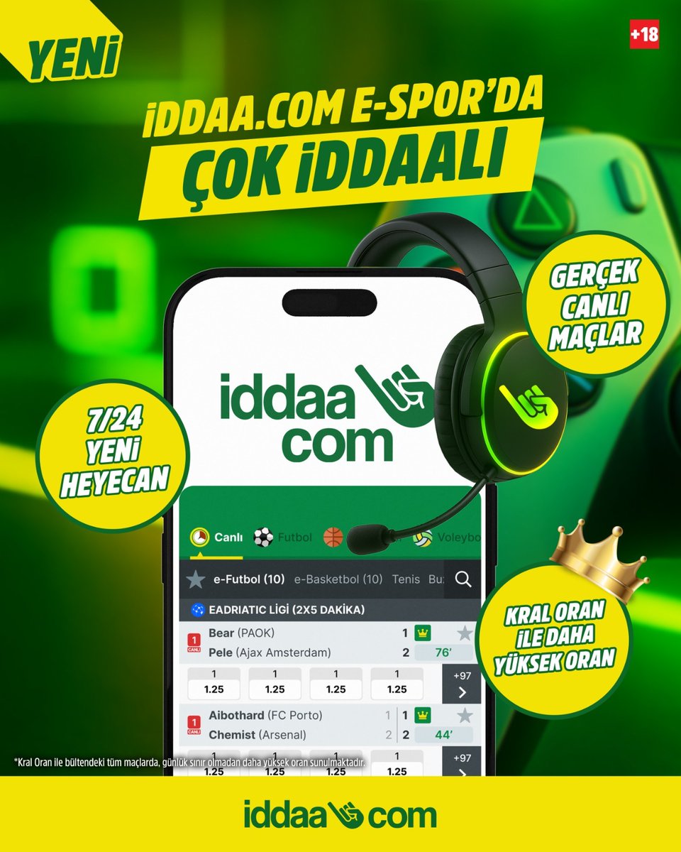iddaa.com E-Spor’da rekabet 7/24 devam ediyor! 🎮🔥
Gerçek canlı maçlar + profesyonel oyuncular + Kral Oran avantajı = Daha fazla heyecan! 👑⚡️
Hazır mısın?

#espor #iddaa #iddaaacom #futbol #kraloran