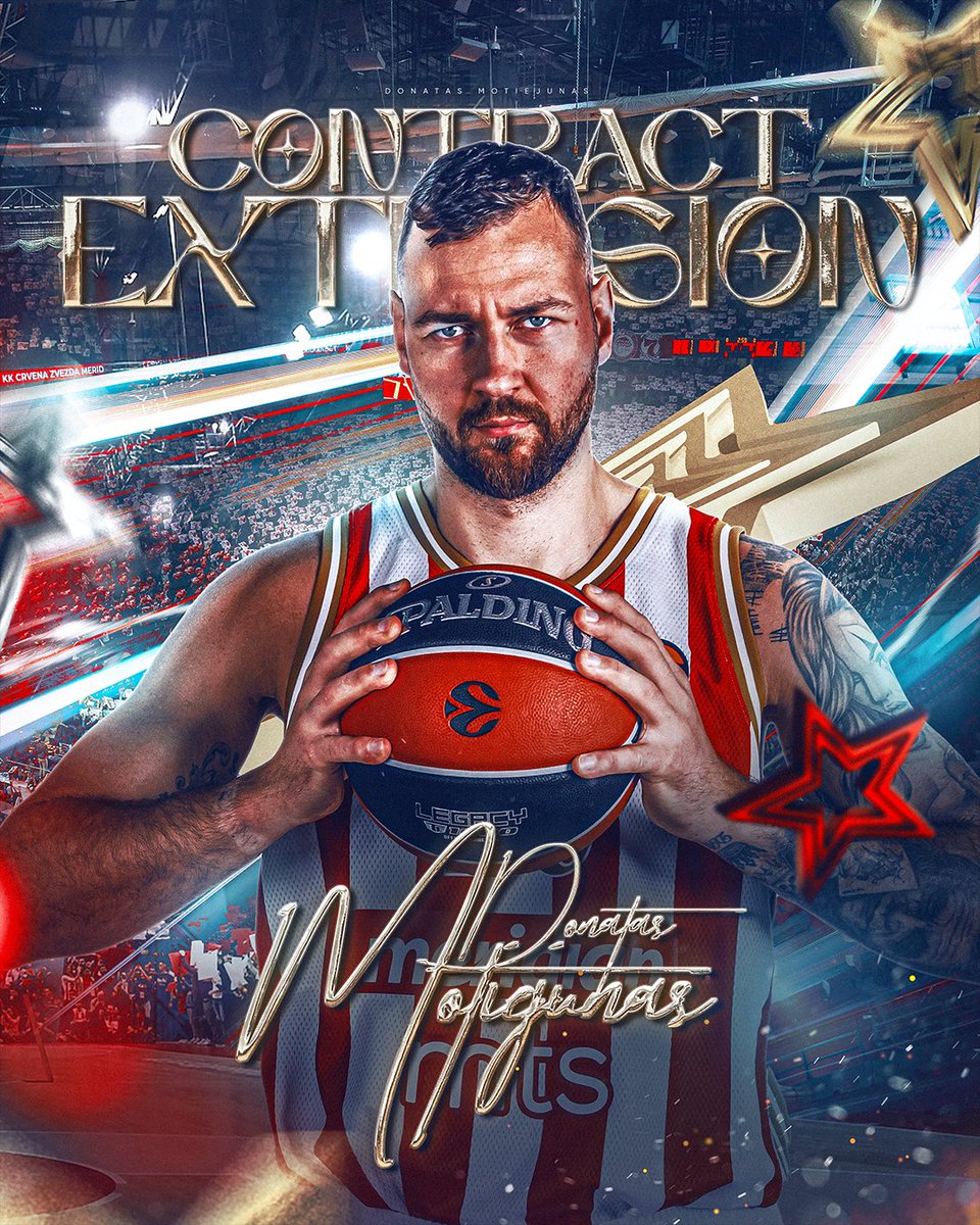 Центар црвено-белих Донатас Мотиејунас остаје у Клубу до краја сезоне.

На састанку који је одржан у уторак између председника КК Црвена звезда Меридианбет Жељка Дрчелића и литванског центра, постигнут је договор на обострано задовољство да Донатас настави да носи наш црвено-бели