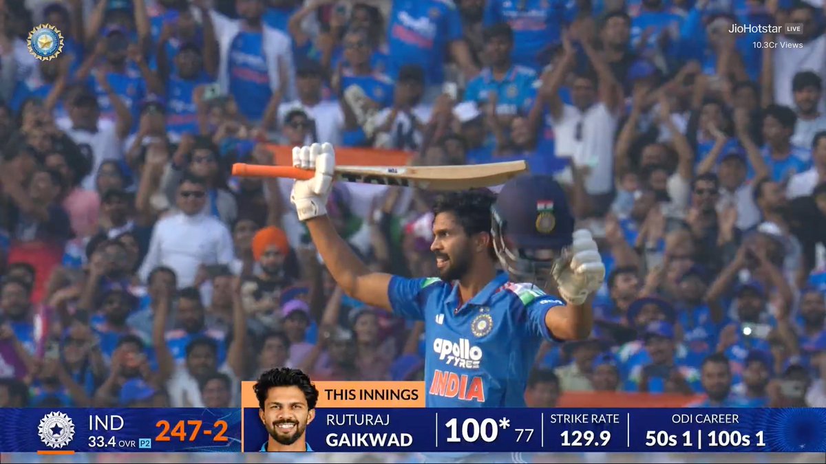EDUCATION_HUB45's tweet photo. MAIDEN ODI HUNDRED FOR RUTURAJ GAIKWAD! 💯💛

A class act finally gets his deserved three-figure mark. https://t.co/MXUBzE1S2H