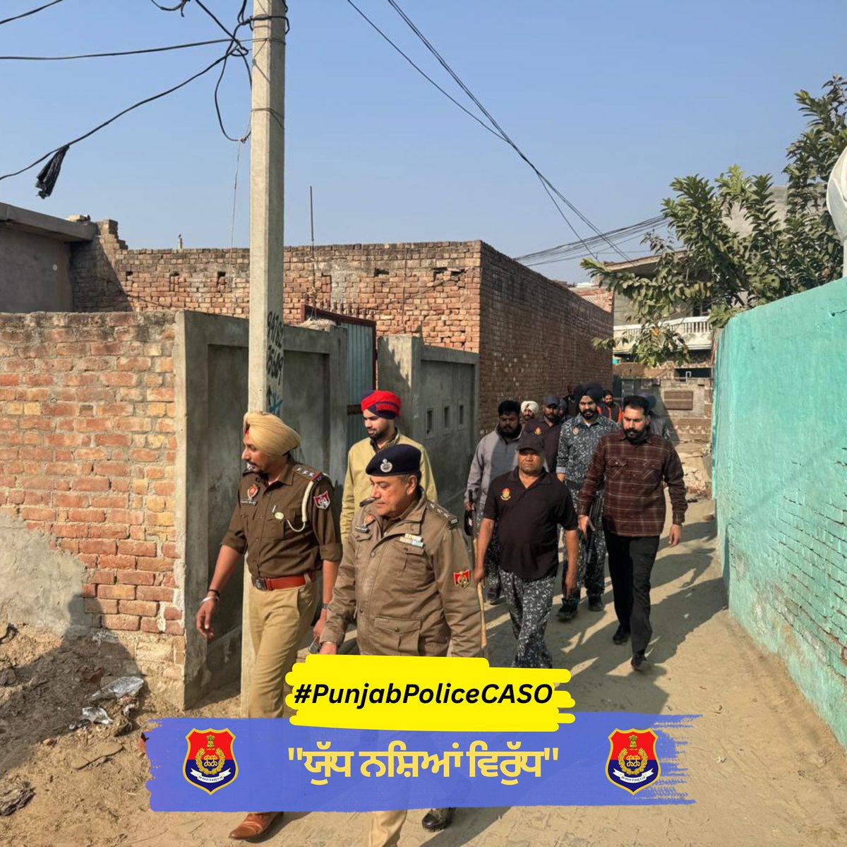 BathindaPolice's tweet image. "Yudh Nashian Virudh" 
Under the anti-drug campaign, a #CASO (Cordon and Search Operation) was carried out in the areas under Sub-Division Maur.
The operation aimed to break the supply chain of drug smugglers and take strict action against anti-social elements, with the ultimate