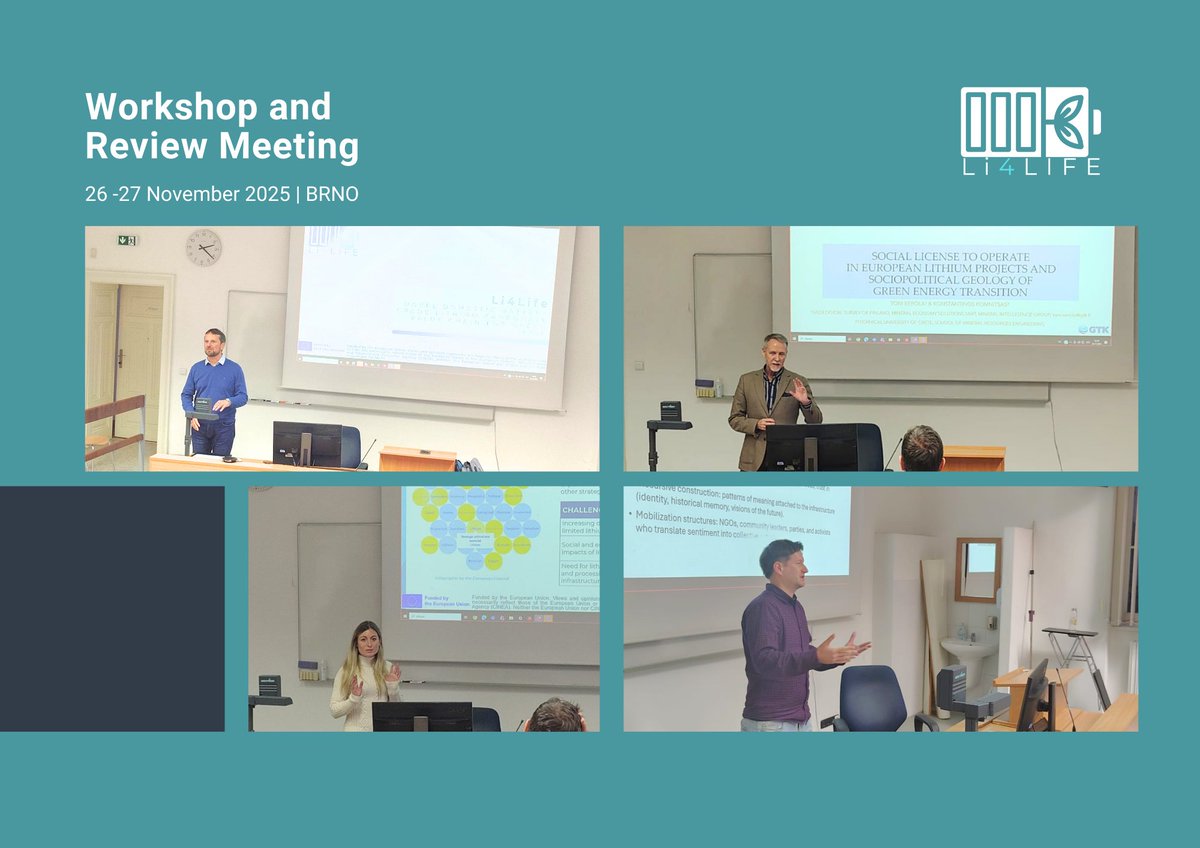 Li4LIFEProject's tweet photo. Two inspiring days for #Li4Life in Brno! 🇨🇿
Lab visits, a workshop on social acceptance in lithium mining and our 1st Review Meeting - productive discussions, great teamwork and clear progress toward a sustainable EU lithium value chain. 🌱🔋
Read more 👉 https://t.co/dUg3daTf0B https://t.co/gscVLMroqx