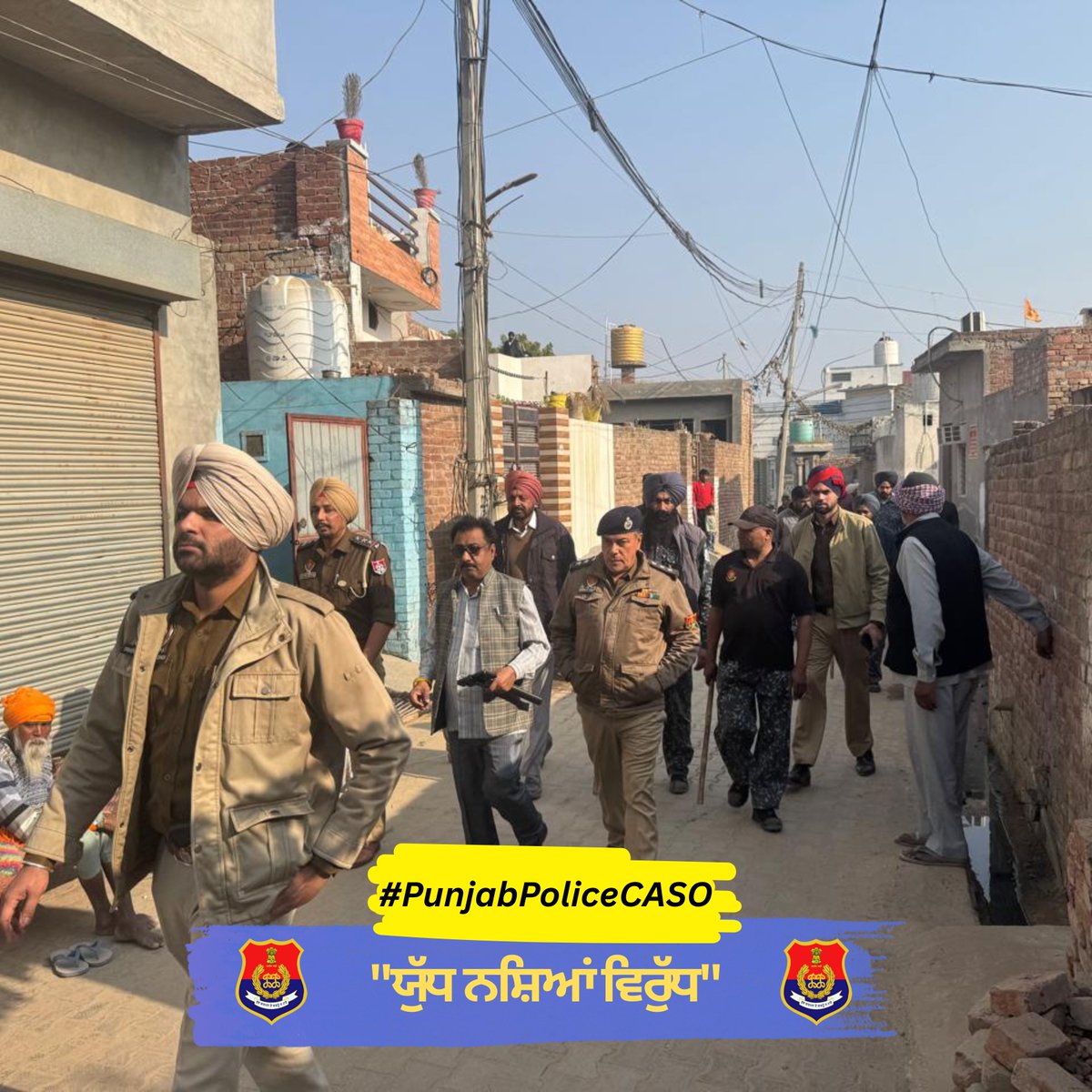 BathindaPolice's tweet image. "Yudh Nashian Virudh" 
Under the anti-drug campaign, a #CASO (Cordon and Search Operation) was carried out in the areas under Sub-Division Maur.
The operation aimed to break the supply chain of drug smugglers and take strict action against anti-social elements, with the ultimate