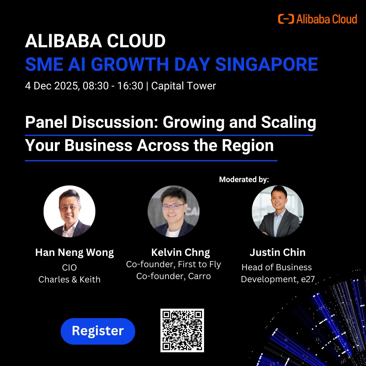 Ready to scale your business regionally? At the Alibaba Cloud 2025 SME AI  Growth Day Singapore, hear from Han Neng Wong (CIO, Charles & Keith) &  Kelvin Chng (Co-founder, First to Fly