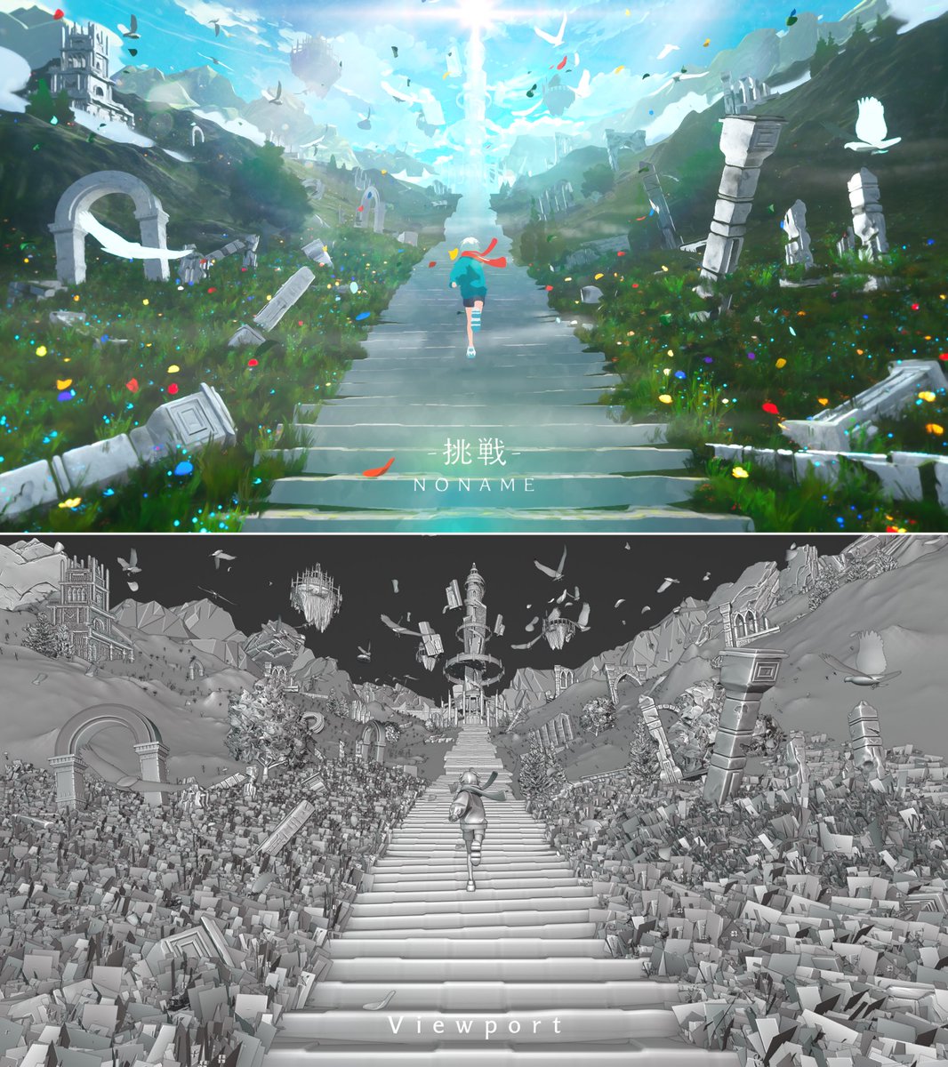 NoName_0369's tweet image. 3DCG Concept Art
Art name「挑戦」

Blenderでアニメ風の背景を制作しました。
絵が描くことが難しくても、3DCGを使えば世界を表現できる。
Blenderとの出会いに本当に感謝…！

#blender #b3d #3dcg #npr #eevee