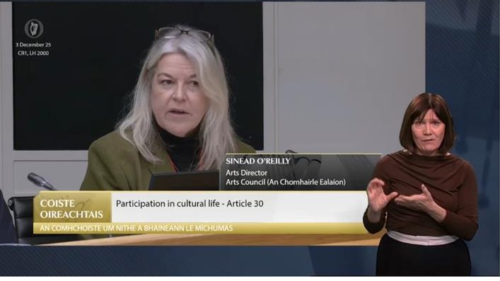 This morning, we're joining disabled artists and disability activists to address the Joint Committee on Disability Matters.

We're grateful for the opportunity to discuss our ongoing work to broaden participation of disabled artists and audiences in Irish cultural life.
