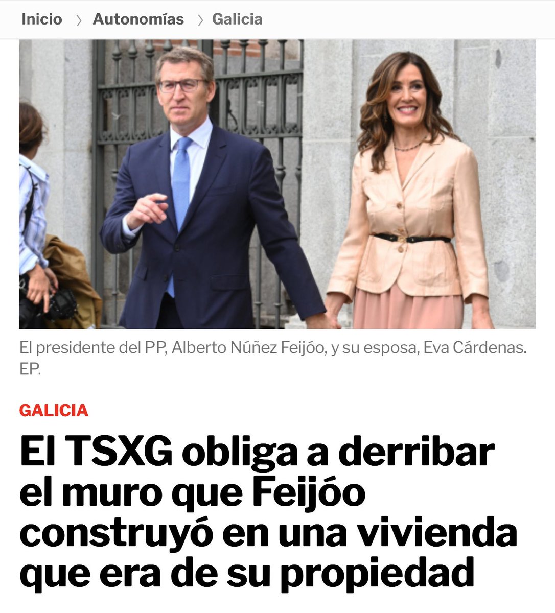 Feijóo condenado ‼️

El TSXG obliga a derribar el muro que construyó en una vivienda que era de su propiedad.  elplural.com/autonomias/gal…