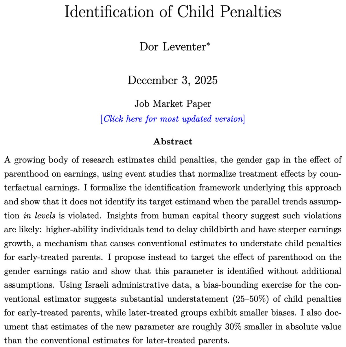 DorLev3's tweet photo. JMP thread 👋

A growing body of research estimates child penalties.

I formalize the underlying identification framework, discuss new problems, and present solutions.
#econjobmar #econtwitter https://t.co/NuADXM0Qj0