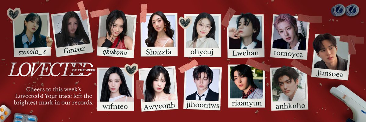 LOVERATORRY's tweet image. ✰ ;ᅠCheers to this week’s Lovecteds! Your trace left the brightest mark in our records. Thank you for letting your pulse thread itself into our study! ❤️‍🔥
ᅠ
⭐ @sweola_s @Gawox @qkonona @ohyeuj @wifnteo @Shazzfa @Awyeonh @jihoontws @Lwehan @tomoyca @riaanyun @anhknho @Junsoea