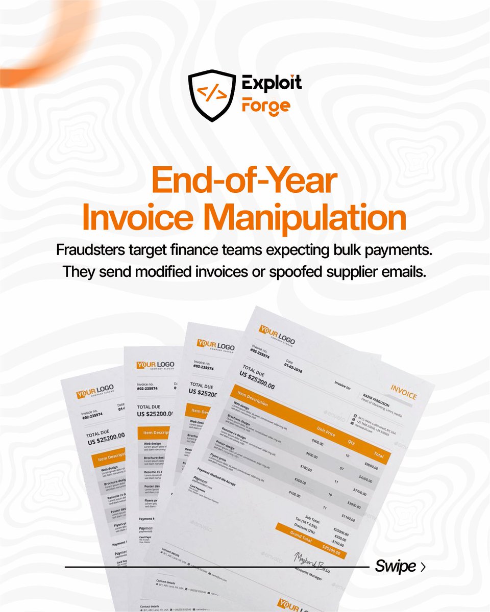 ExploitforgeLTD's tweet image. Every December, the threat landscape doesn’t just intensify, it shifts. Attackers stop relying on technical sophistication and start exploiting something far more predictable: people under pressure. With teams closing out projects, processing payments, onboarding contractors, or…