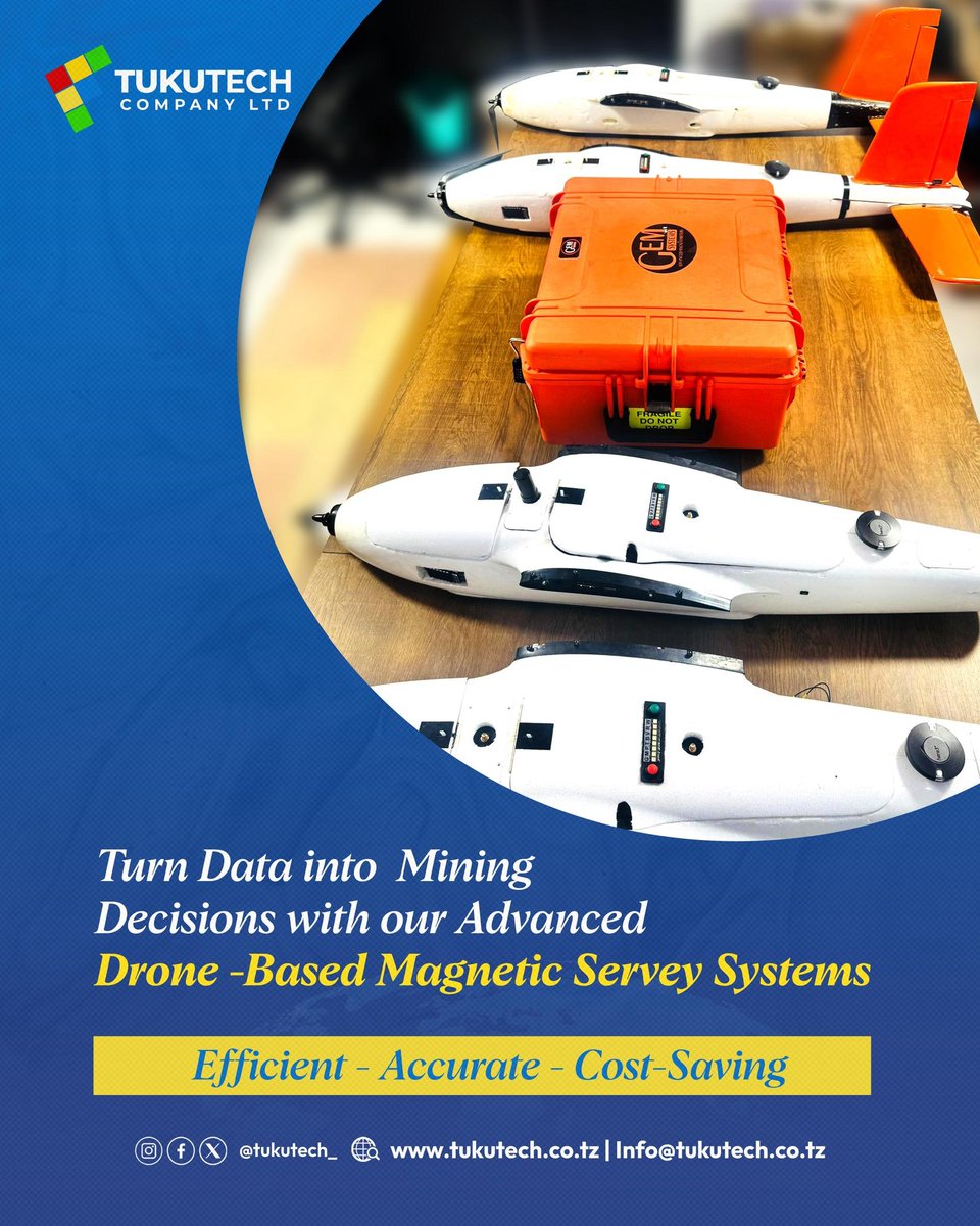 Tukutech_'s tweet photo. We are redefining the future of the mining sector in Tanzania and across Africa.
Through our  drone-based mineral exploration technology, we deliver high-precision data that empowers mining companies to make informed, efficient, and cost-effective decisions. https://t.co/qsrUt2wzZv