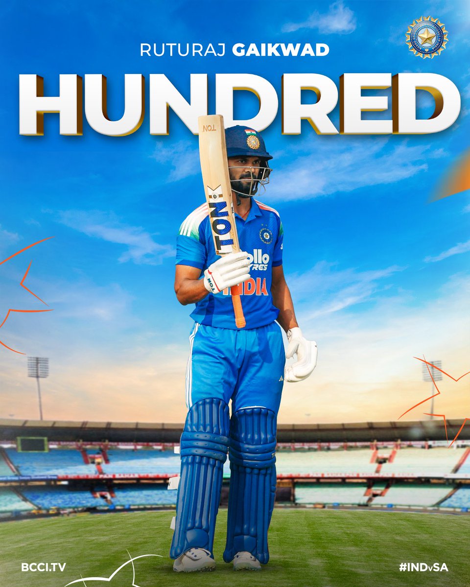 GeoSphereX's tweet photo. Ruturaj Gaikwad’s maiden ODI hundred — elegant, composed, and exactly why he’s rated so highly in List A cricket.
A breakthrough innings that shows what he’s truly capable of. WELL DONE, RUTURAJ! 💯🔥

Image credit: @BCCI 
#RuturajGaikwad #INDvSA https://t.co/9s6WYz8U2O