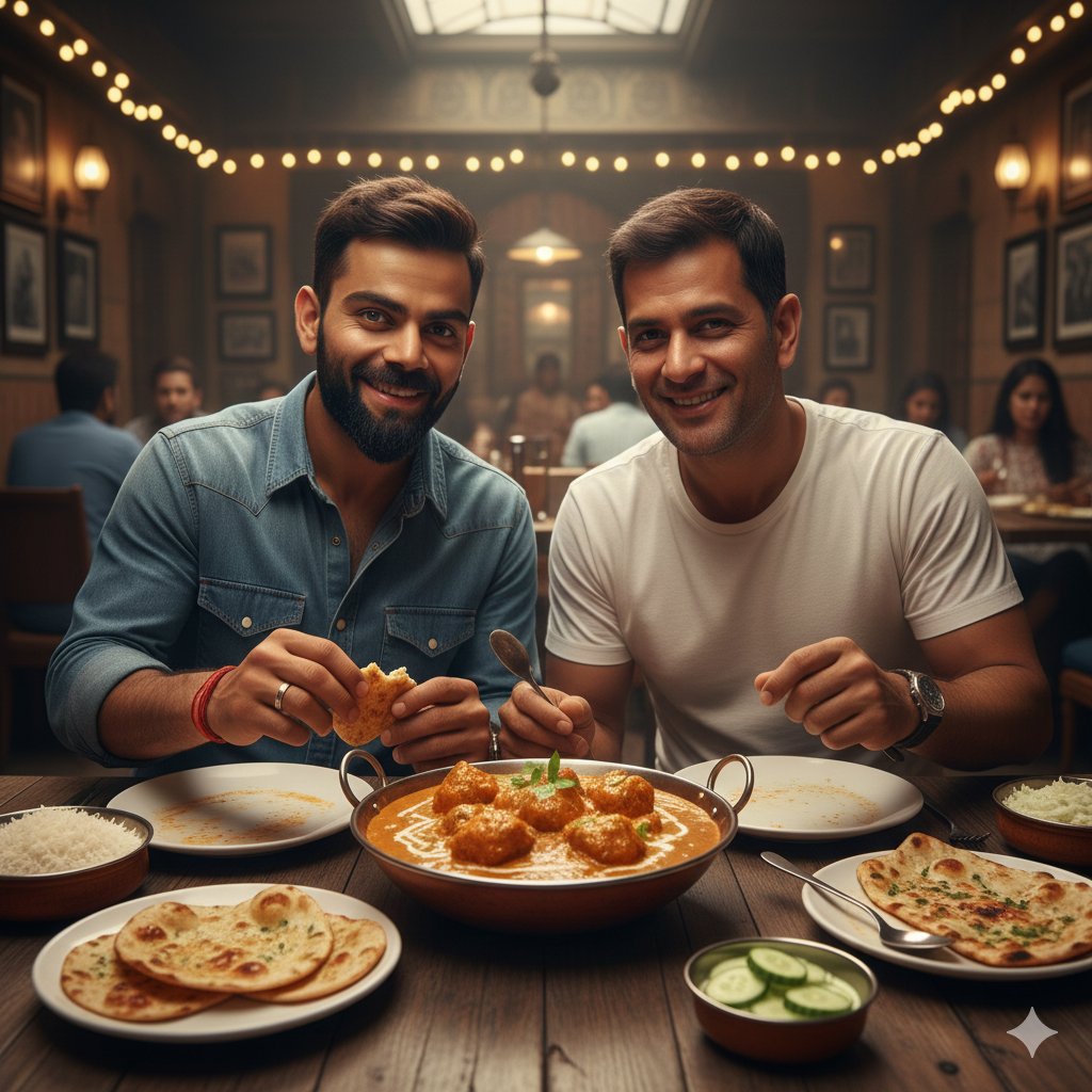 va_nshbaba's tweet image. one butter chicken part with dhoni and kholi scored back to back 100s