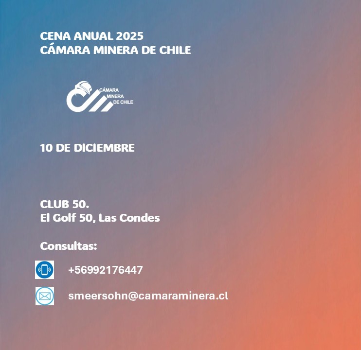 Agradecemos a la <a href="/Expocobre/">Expocobre</a>  de Perú por ser auspiciador BRONCE de la Cena 2025 de la Cámara Minera de Chile.