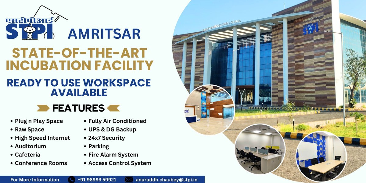STPIAmritsar's tweet image. As a budding entrepreneur, your dreams are fuel to propel innovation. Dream Big! Start Smart! To shape to your innovation &amp;amp; research, Plug into STPI’s hassle free ready to use Incubation facilities @STPIAmritsar
Apply Now stpiworkspace.stpi.in
#GrowWithSTPI
@arvindtw
@Shail2108