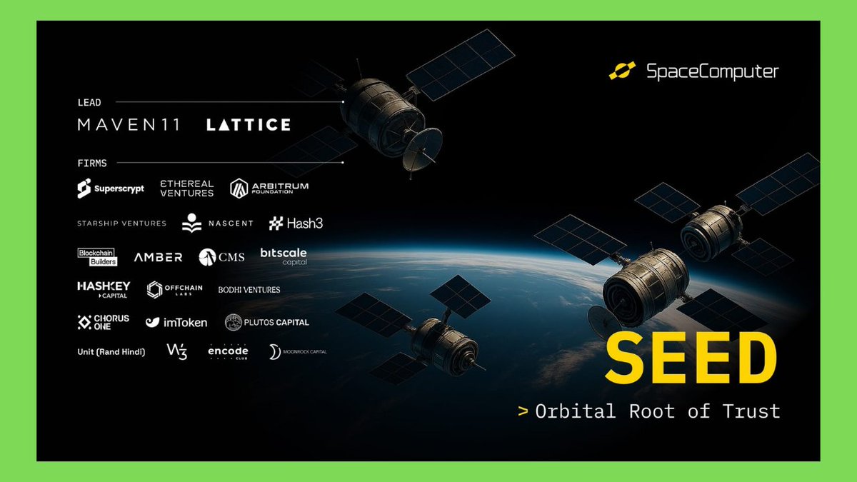 Simple_simeon's tweet photo. Recent raise on my watchlist

@SpaceComputerIO Total raise → $10M from seed round, lead by @Maven11Capital & @lattice_fund

- Category: Blockchain Infrastructure 

SpaceComputer is a project focused on building a decentralized computing network in orbits.

The innovations, proposes the deployment of cryptographically computing units in space

Which is the first open, verifiable settlement layer
for global orbital compute systems &
terrestrial blockchains.

The privacy computation model for Space Computer is from a satellite in orbit.

They have 3 satellite in orbit for computation, these satellites basically run the tamper proof nodes.

Only developers are incentivized for future rewards atm, general incentivizes would come in as roadmap ticks

Got an early 'Alien Fam' role on TG 

Roadmap looks detailed and if everything unfolds as planned this should be something good.

I'll share more details subsequently.